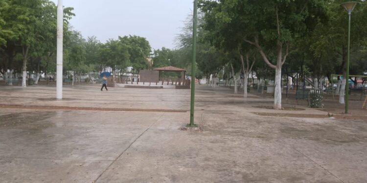 Empieza la lluvia en la plaza Constitución.